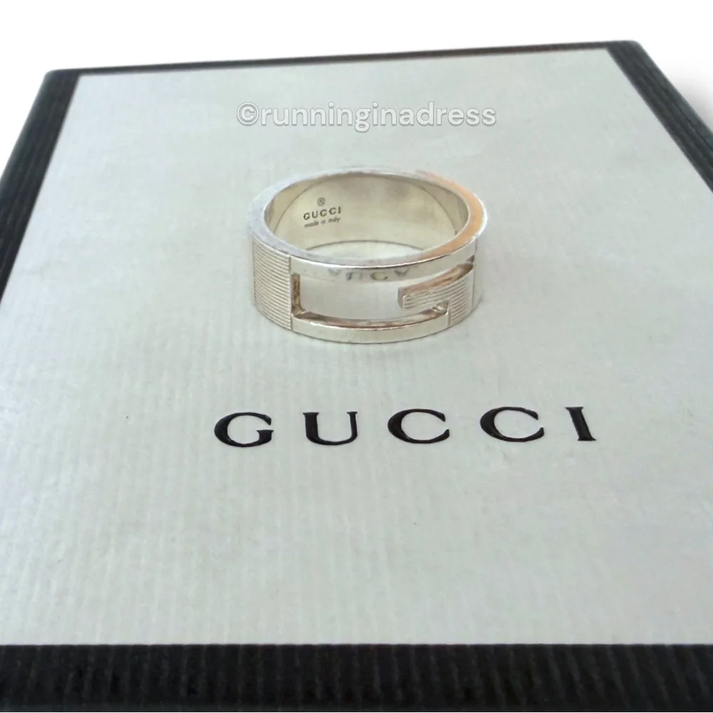 Authentic Gucci G Logo Cut-Out Ring Sterling Silver 925 Vintage Band Size 9